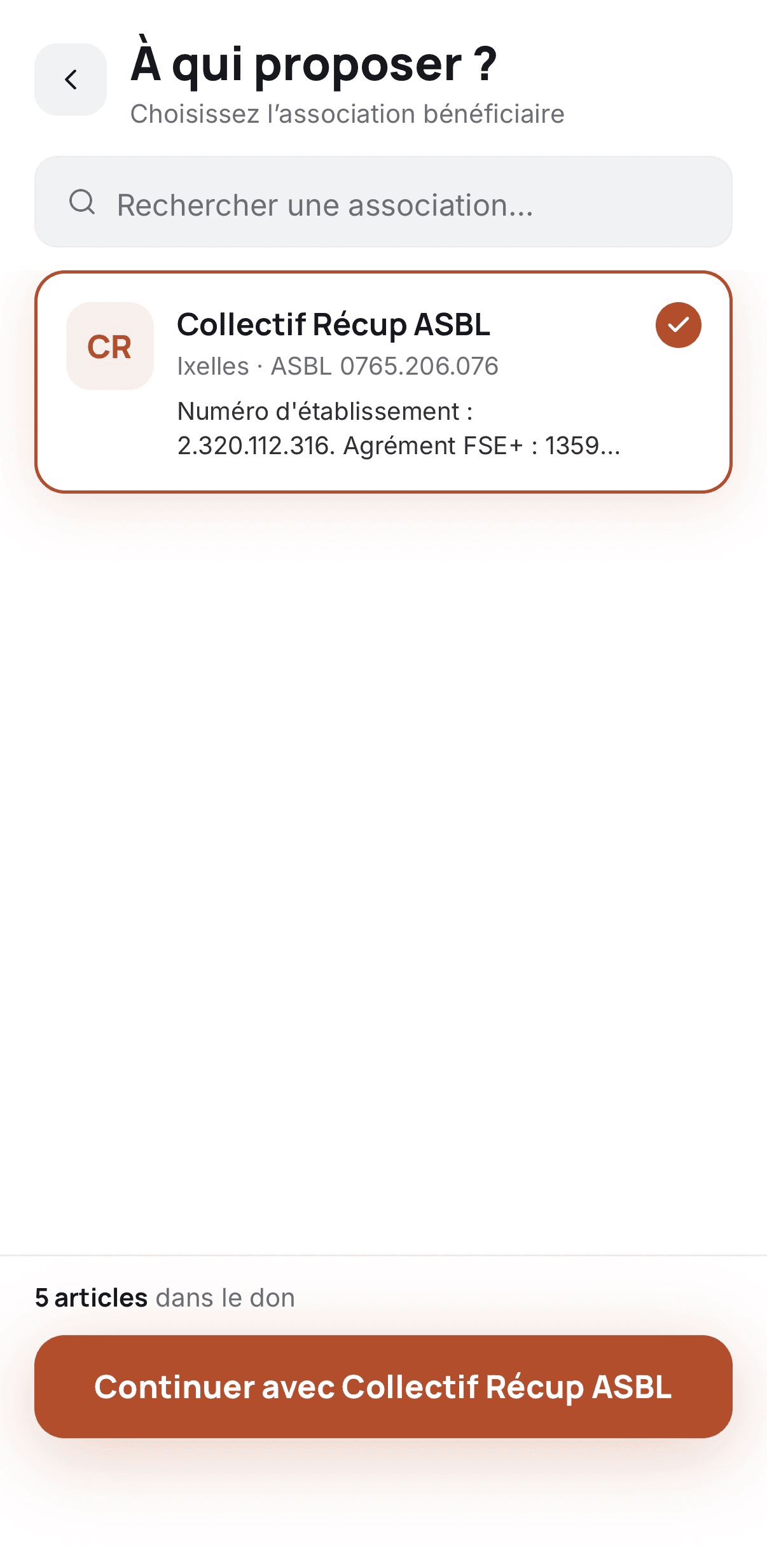 Sélection de Collectif Récup ASBL dans l'app Aleas